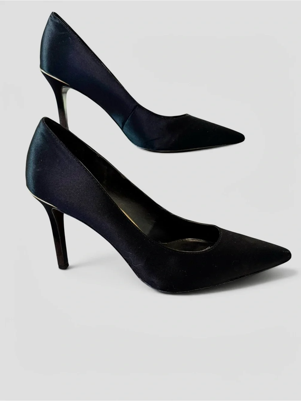 Lauren Ralph Lauren Black Satin Gold Trim Alani Pump 9B